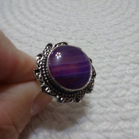 Beautiful PURPLE BOTSWANA AGATE Handmade Sterling 925 Ring Size 7.25 #818C - Picture 2 of 3